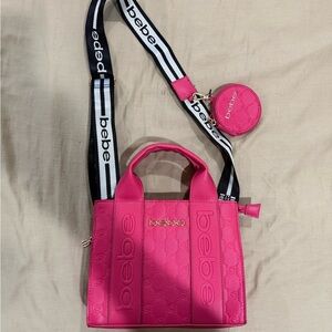 Bebe Hot Pink Crossbody Bag with Logo Strap